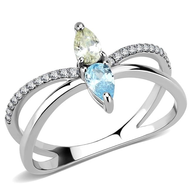 DA271-7 Women High Polished Stainless Steel Ring with AAA Grade CZ in Multi Color - Size 7