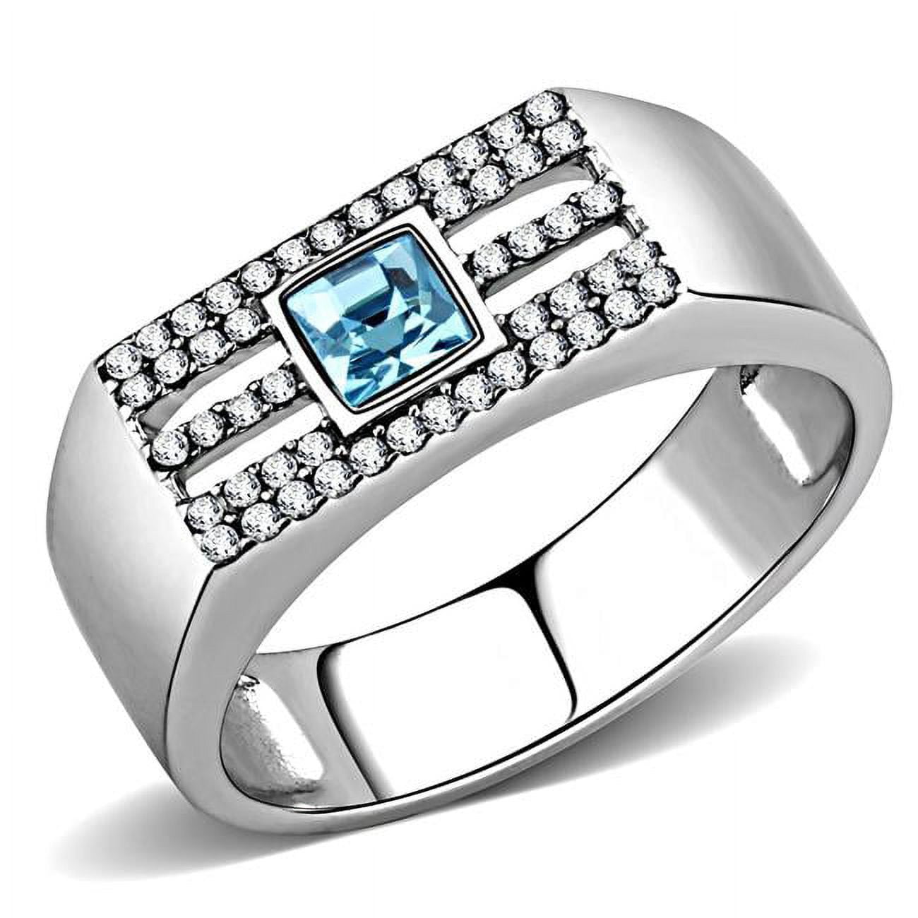 DA283-9 Men High Polished Stainless Steel Ring with Top Grade Crystal in Sea Blue - Size 9