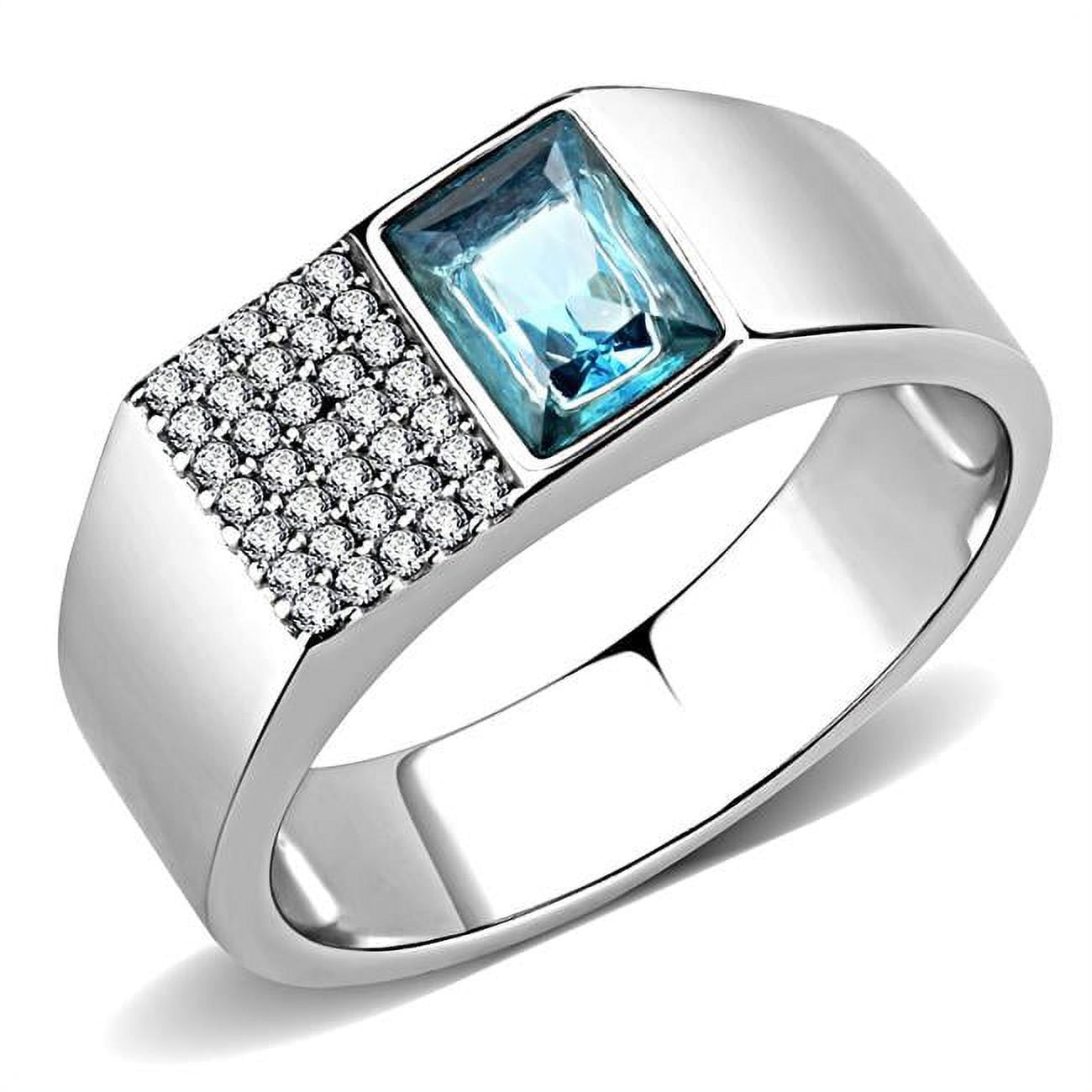 Men High Polished Stainless Steel Ring with Synthetic in Sea Blue - Size 11