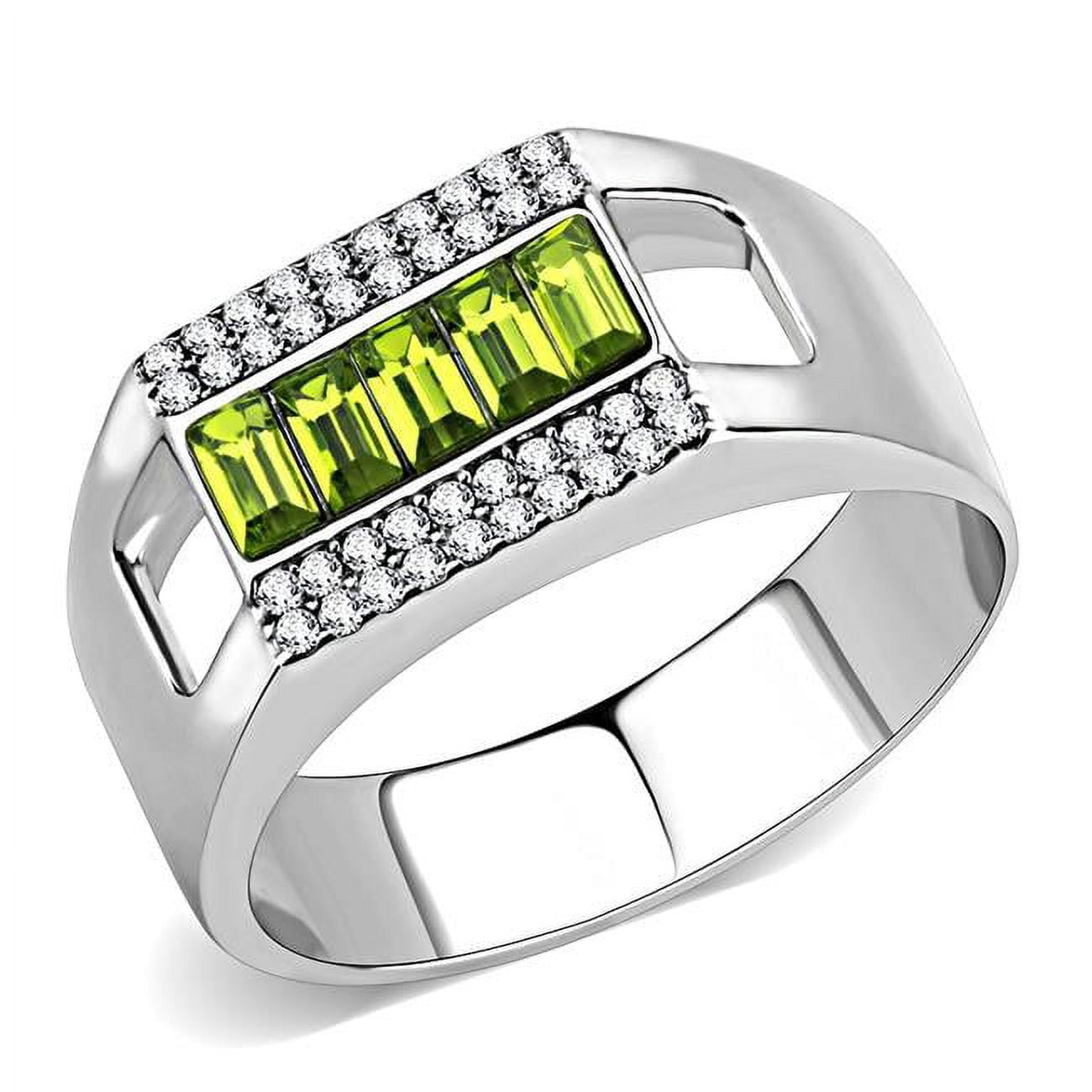 DA289-8 Men High Polished Stainless Steel Ring with Top Grade Crystal in Olivine - Size 8