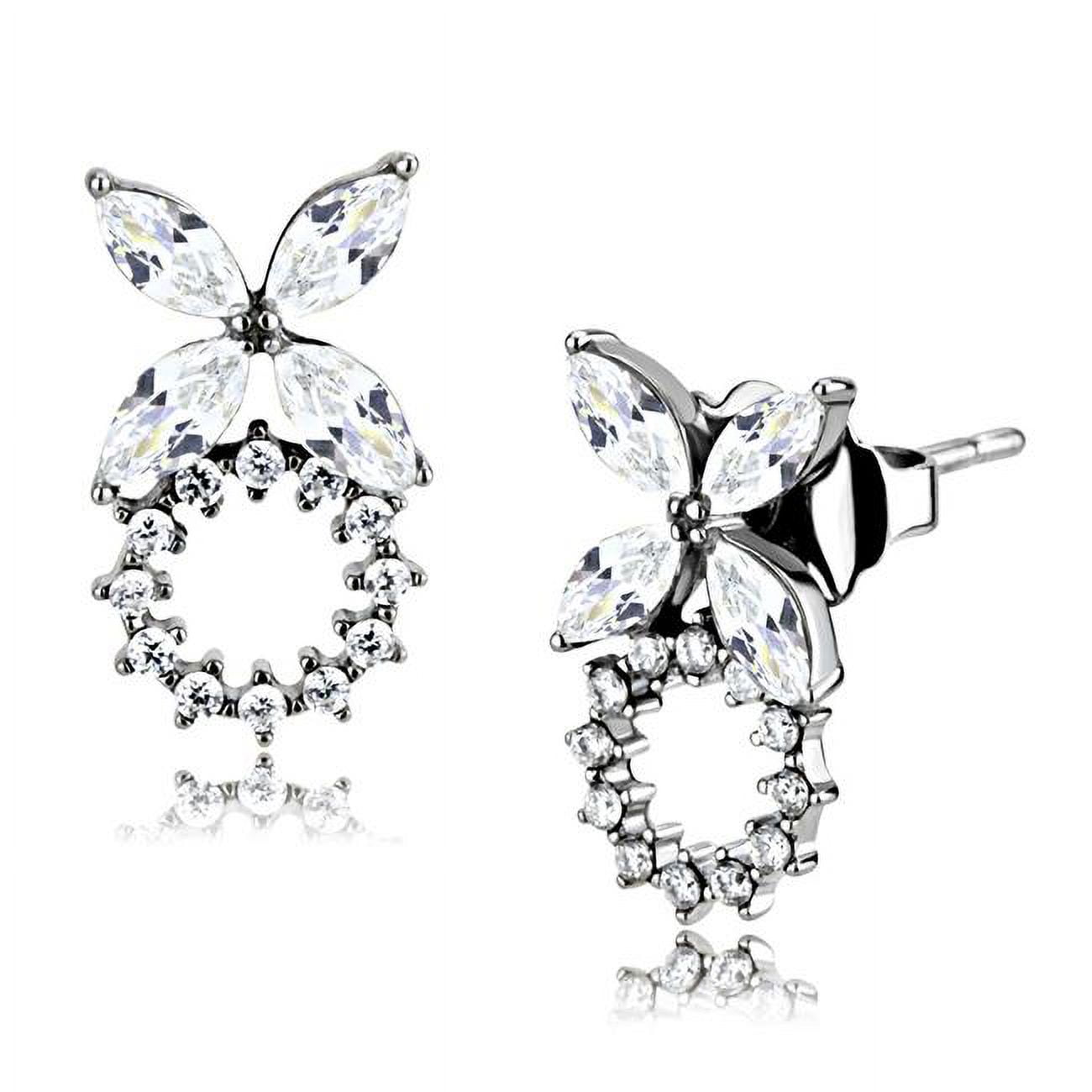 Picture of Alamode DA296 Women High Polished Stainless Steel Earrings with AAA Grade CZ in Clear