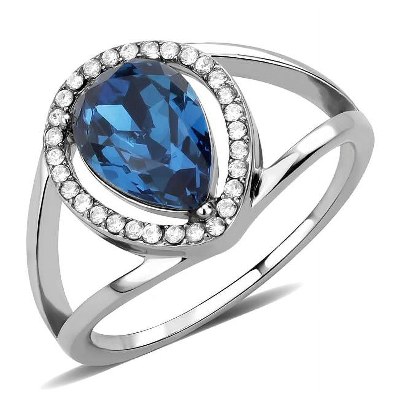 Women High Polished Stainless Steel Ring with Top Grade Crystal in Montana - Size 5