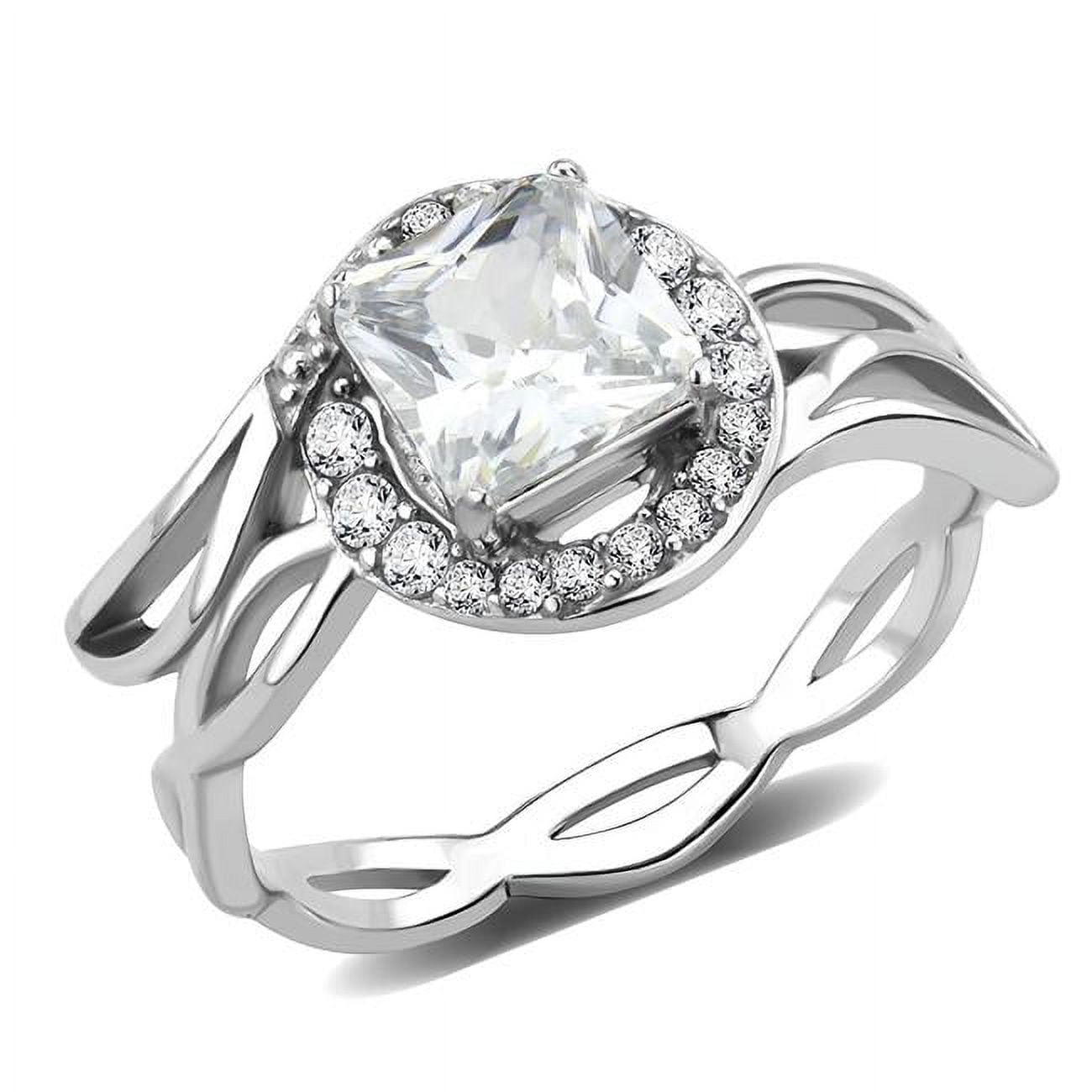 DA357-5 Women High Polished Stainless Steel Ring with AAA Grade CZ in Clear - Size 5
