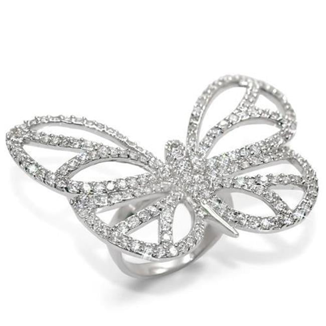 Women Rhodium Brass Ring with Top Grade Crystal in Clear - Size 7