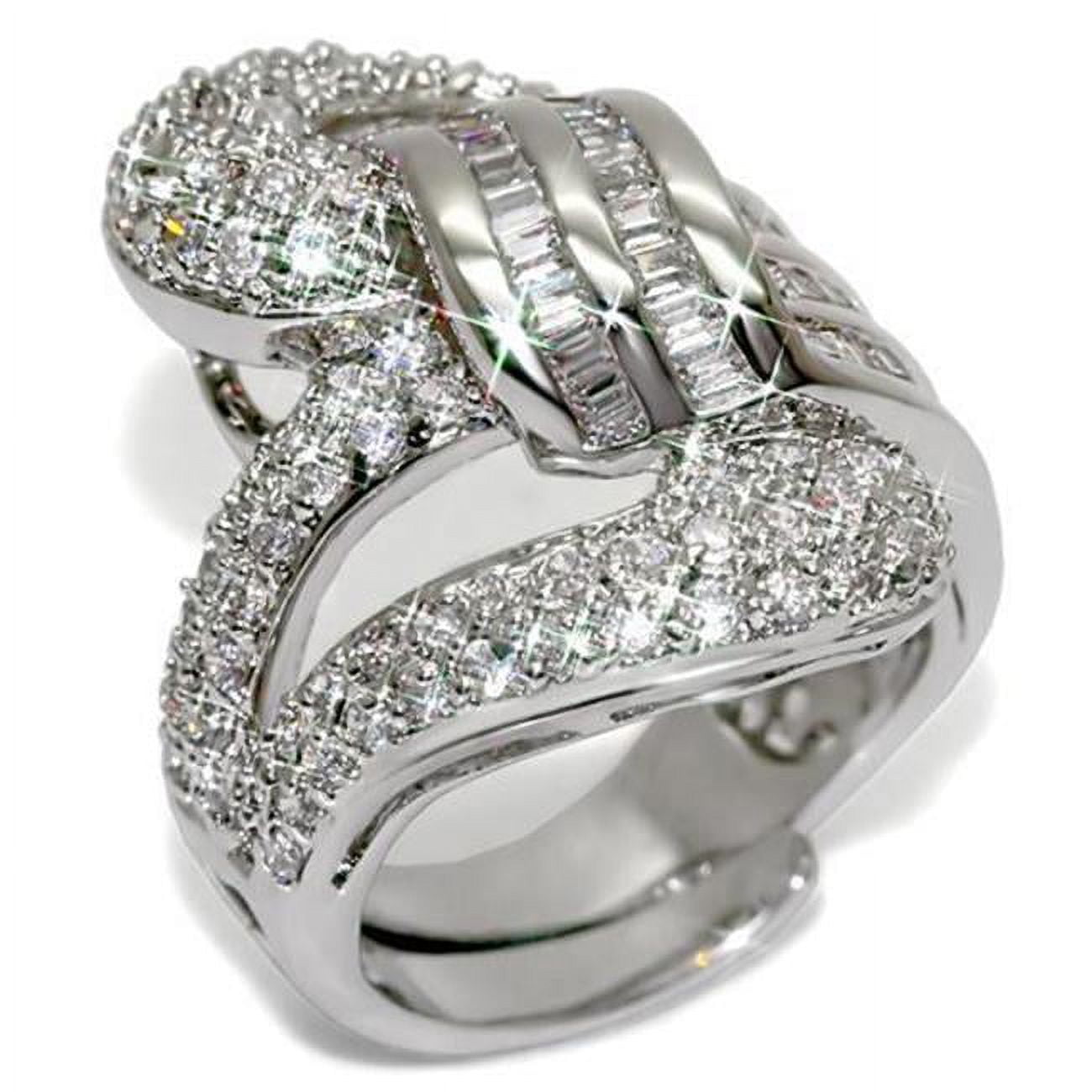 Women Rhodium Brass Ring with AAA Grade CZ in Clear - Size 8