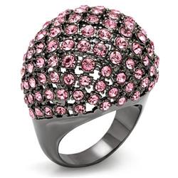 Women TIN Cobalt Black Brass Ring with Top Grade Crystal in Light Rose - Size 9