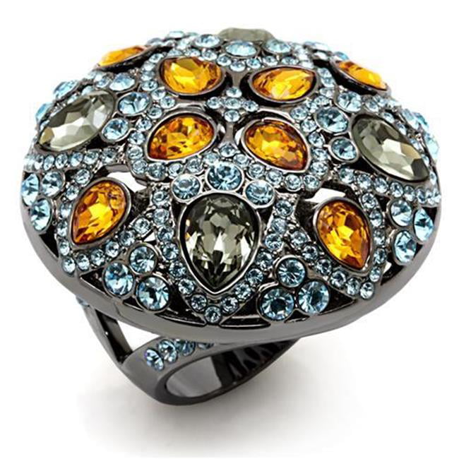 Women TIN Cobalt Black Brass Ring with Top Grade Crystal in Multi Color - Size 5