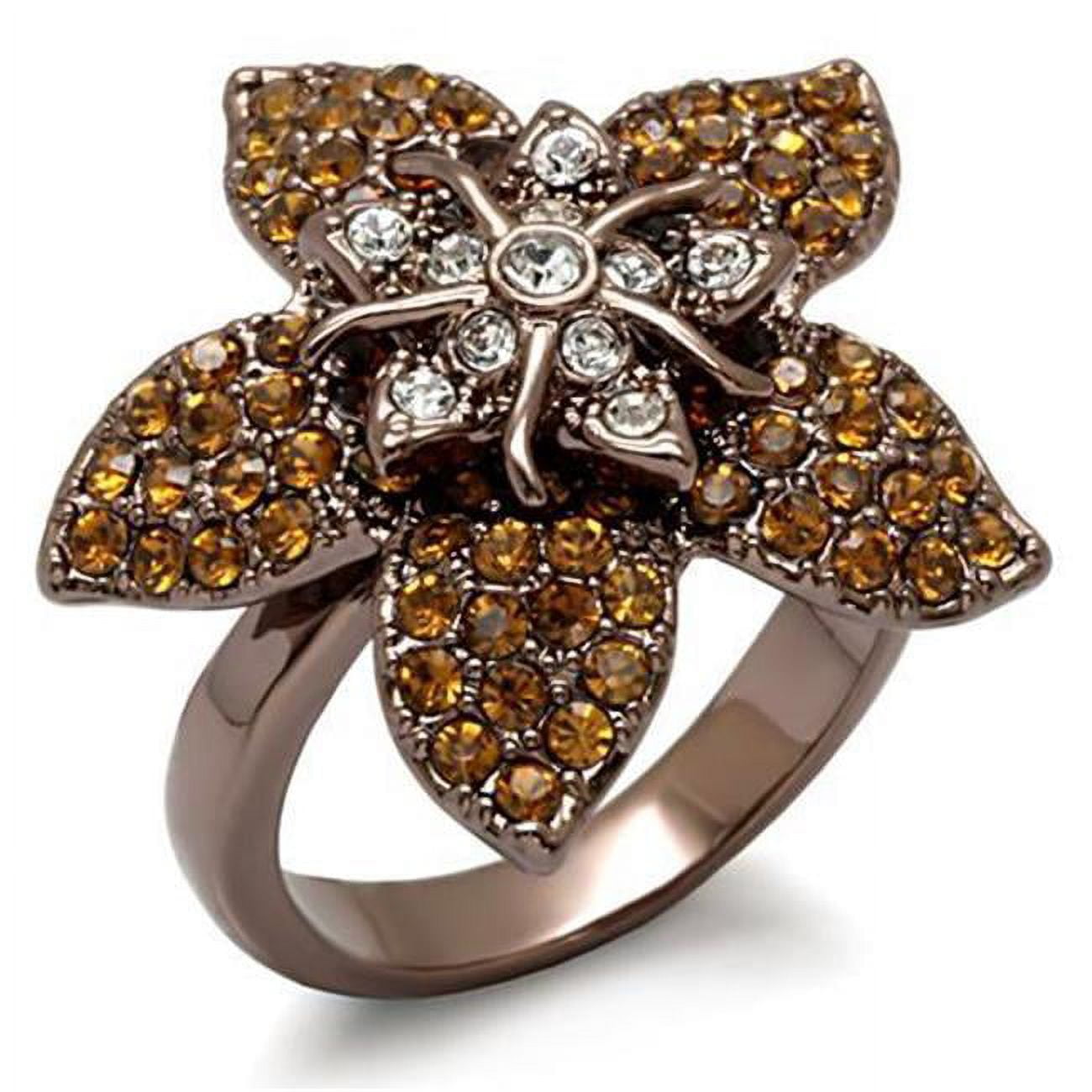 Women Chocolate Gold Brass Ring with Top Grade Crystal in Multi Color - Size 7