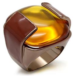 Women Chocolate Gold Brass Ring with AAA Grade CZ in Topaz - Size 10