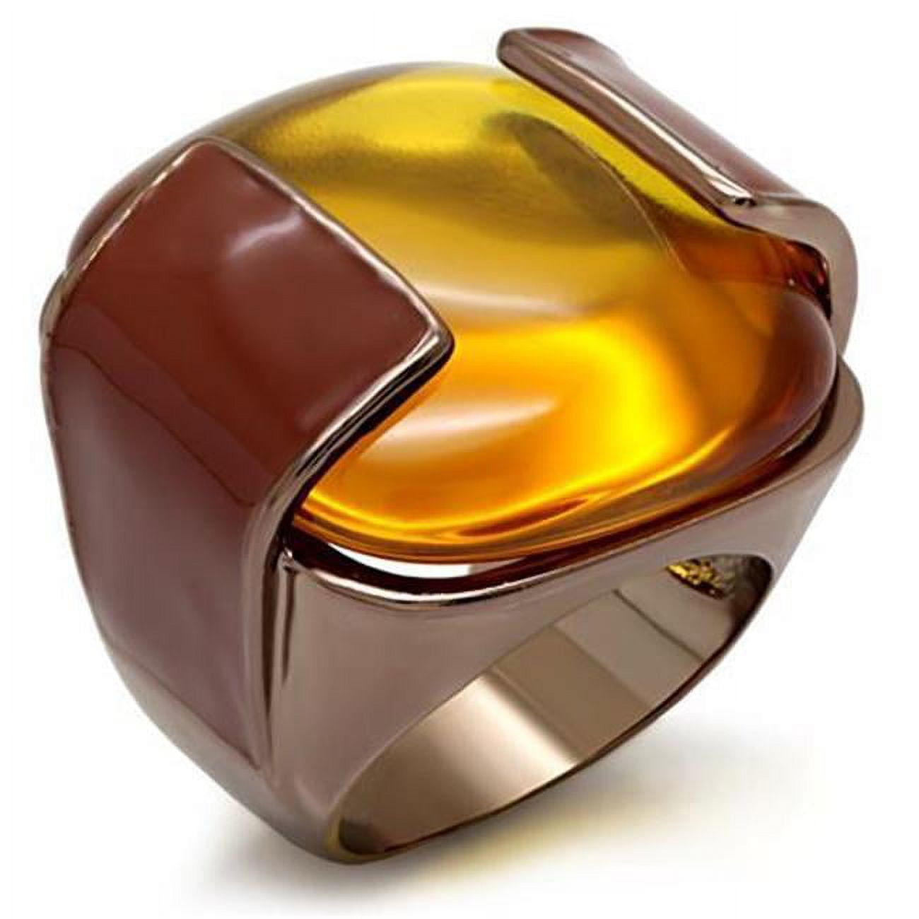 Women Chocolate Gold Brass Ring with AAA Grade CZ in Topaz - Size 8