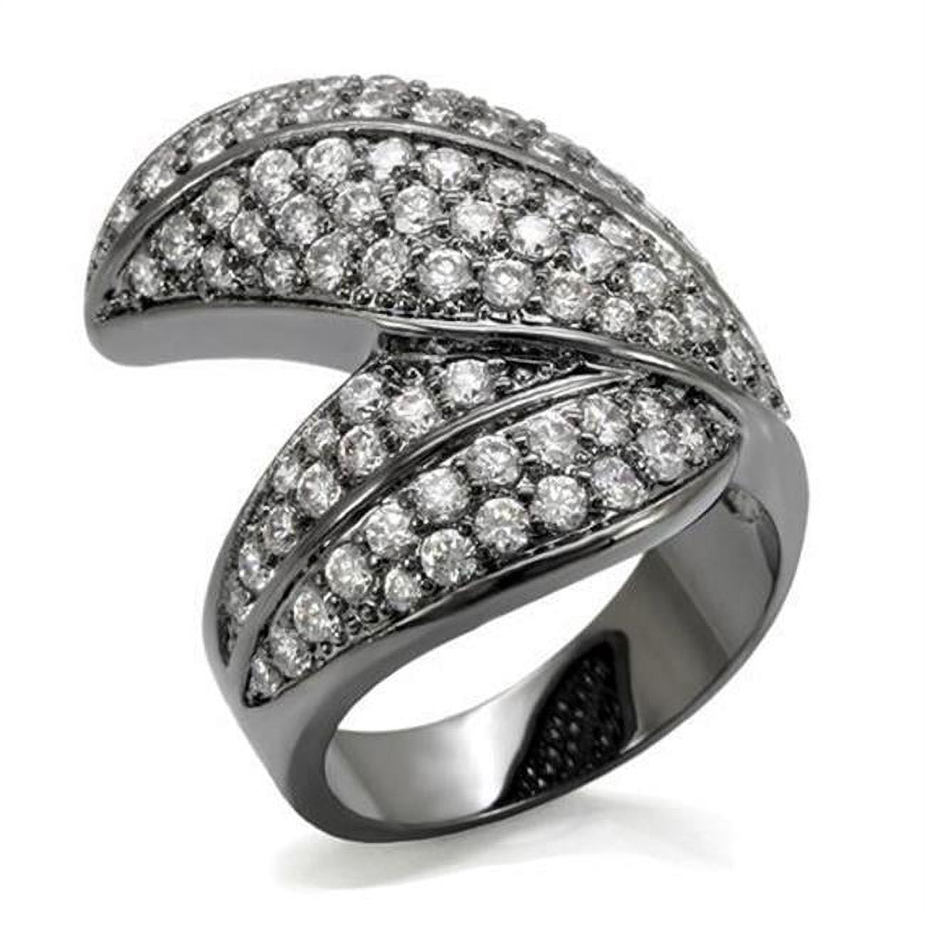 Women TIN Cobalt Black Brass Ring with AAA Grade CZ in Clear - Size 5