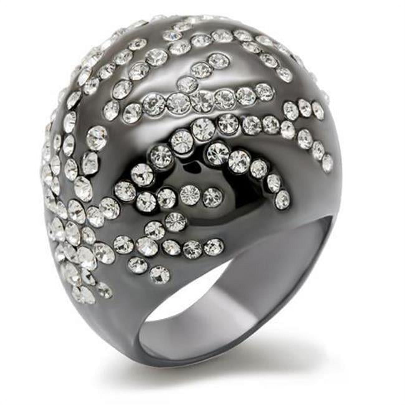 Women TIN Cobalt Black Brass Ring with Top Grade Crystal in Clear - Size 7