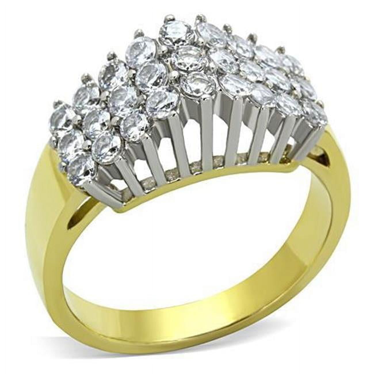 Women Two-Tone IP Gold Stainless Steel Ring with AAA Grade CZ in Clear - Size 6