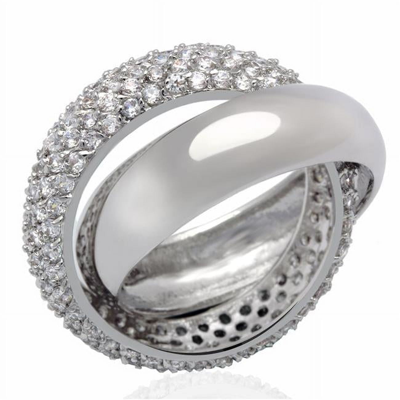 Women Rhodium Brass Ring with AAA Grade CZ in Clear - Size 8