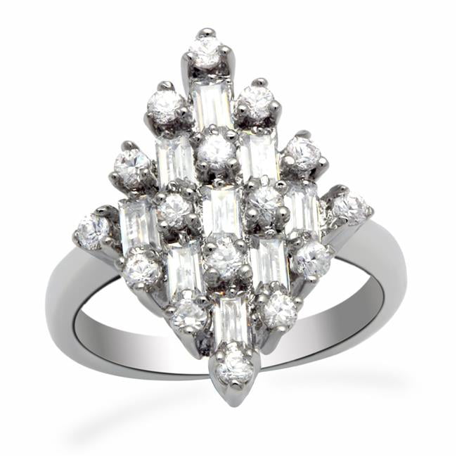 Women Rhodium Brass Ring with AAA Grade CZ in Clear - Size 7