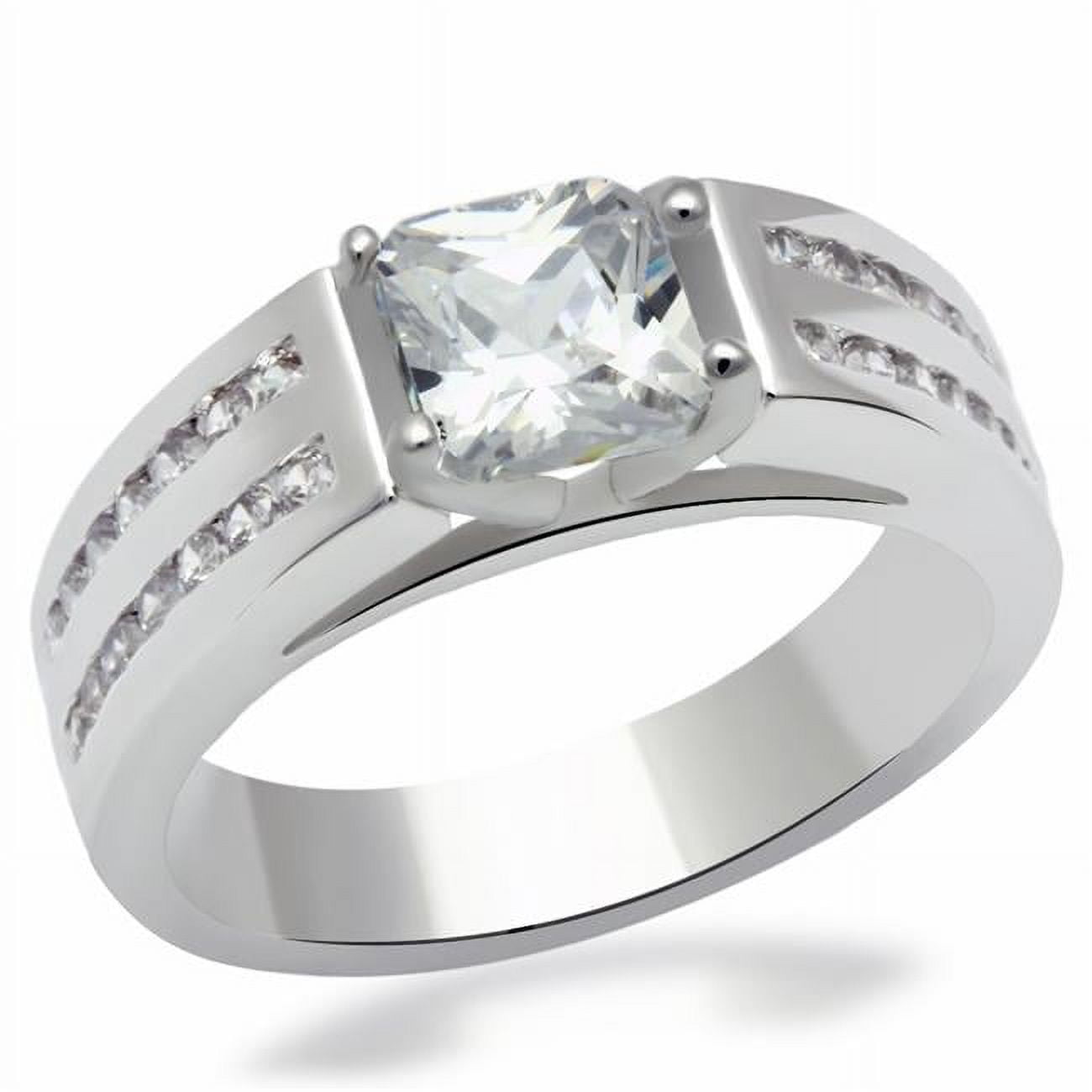 Women Rhodium Brass Ring with AAA Grade CZ in Clear - Size 10