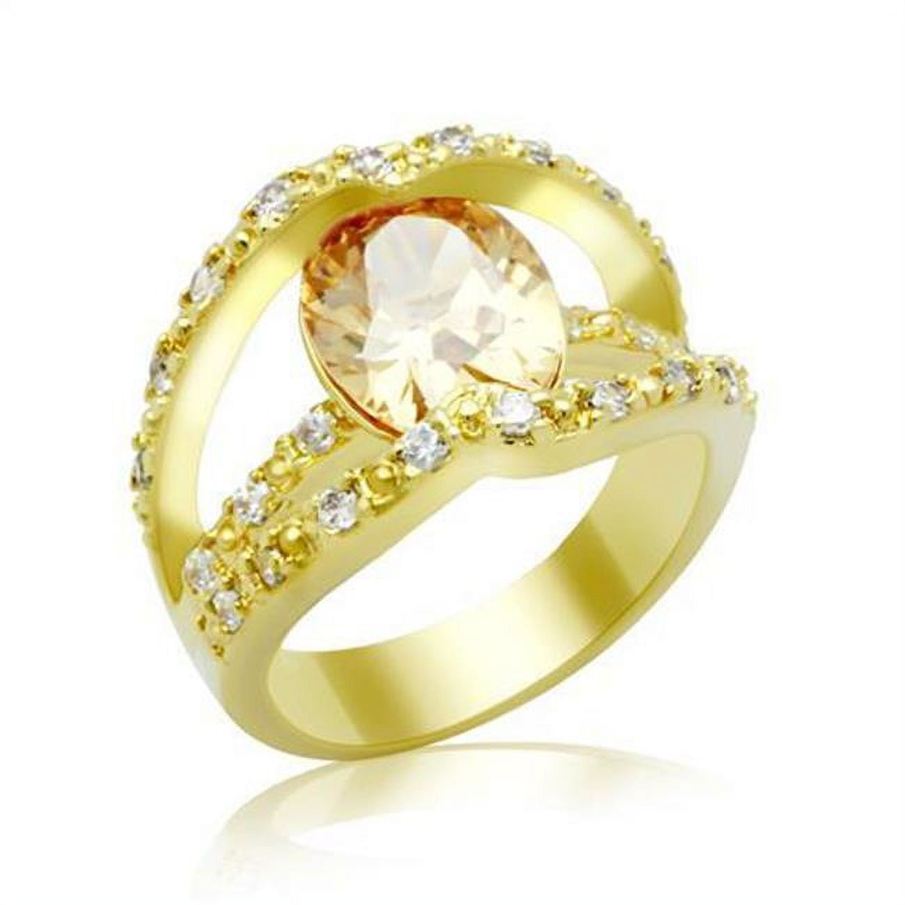 Women Gold Brass Ring with AAA Grade CZ in Champagne - Size 7