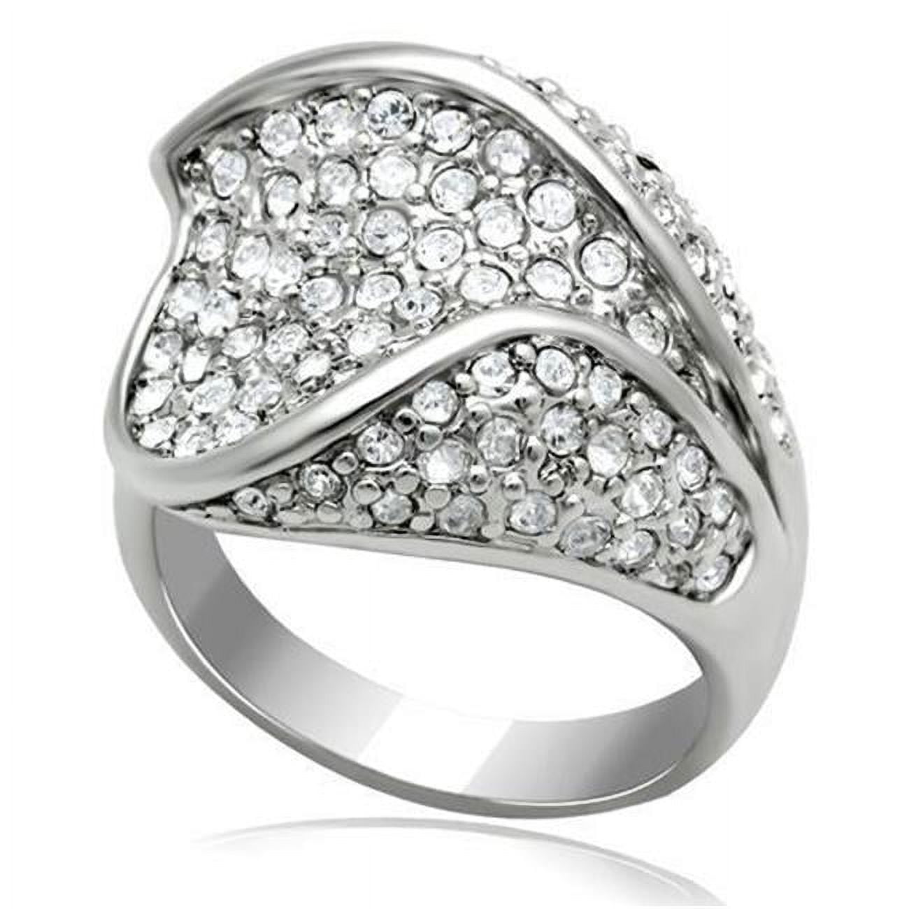 Women Rhodium Brass Ring with Top Grade Crystal in Clear - Size 9