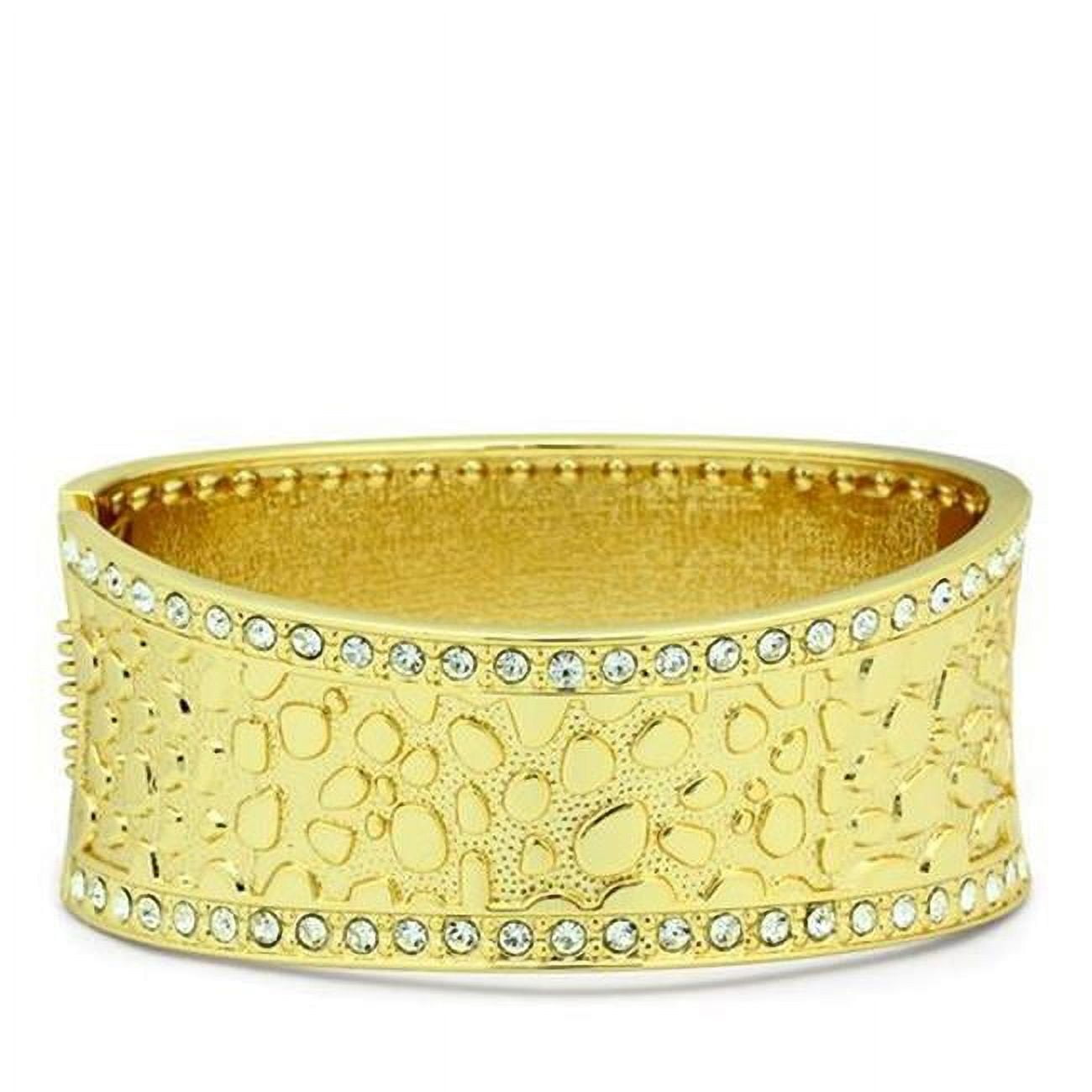 Women Flash Gold White Metal Bangle with Top Grade Crystal in Clear - 7 in.