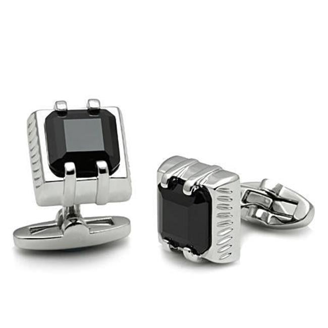 Picture of Alamode LO2305 Men Rhodium Brass Cufflink with AAA Grade CZ in Jet