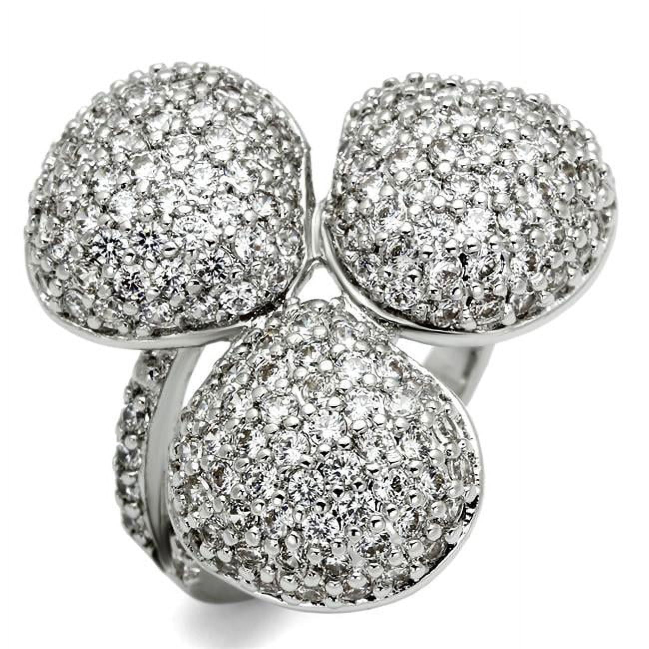 Women Rhodium Brass Ring with AAA Grade CZ in Clear - Size 6