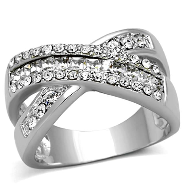 Women Rhodium Brass Ring with Top Grade Crystal in Clear - Size 7