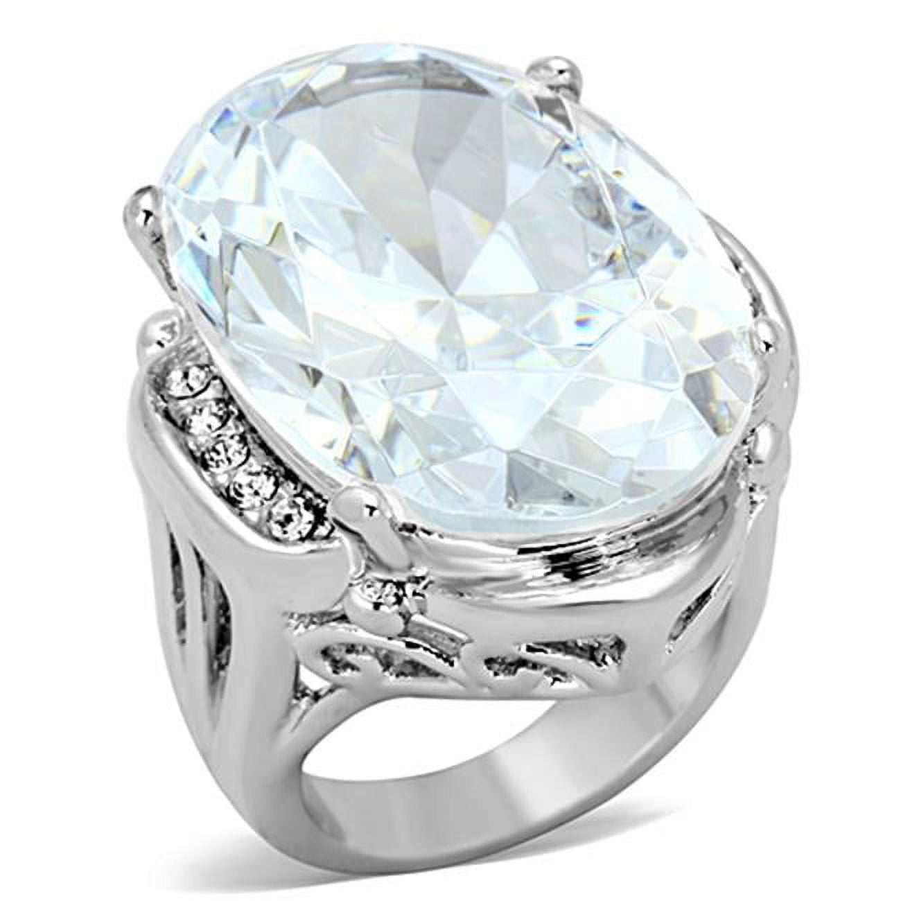 Women Rhodium Brass Ring with AAA Grade CZ in Clear - Size 7