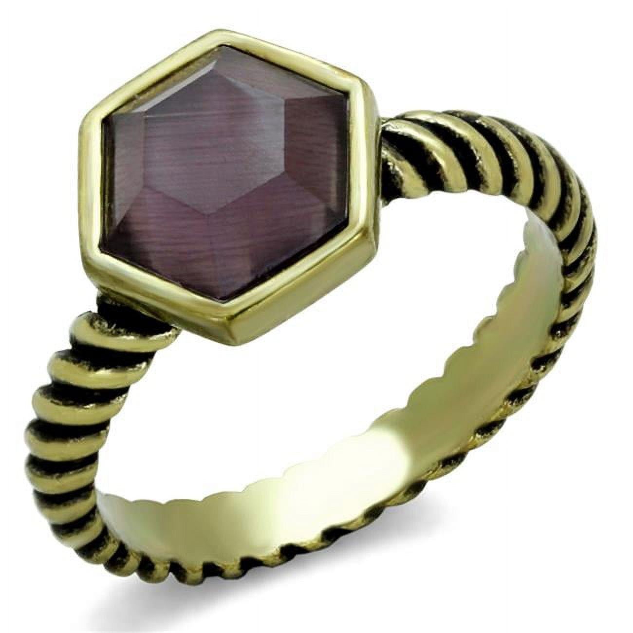 Women Antique Copper Brass Ring with Synthetic in Amethyst - Size 7