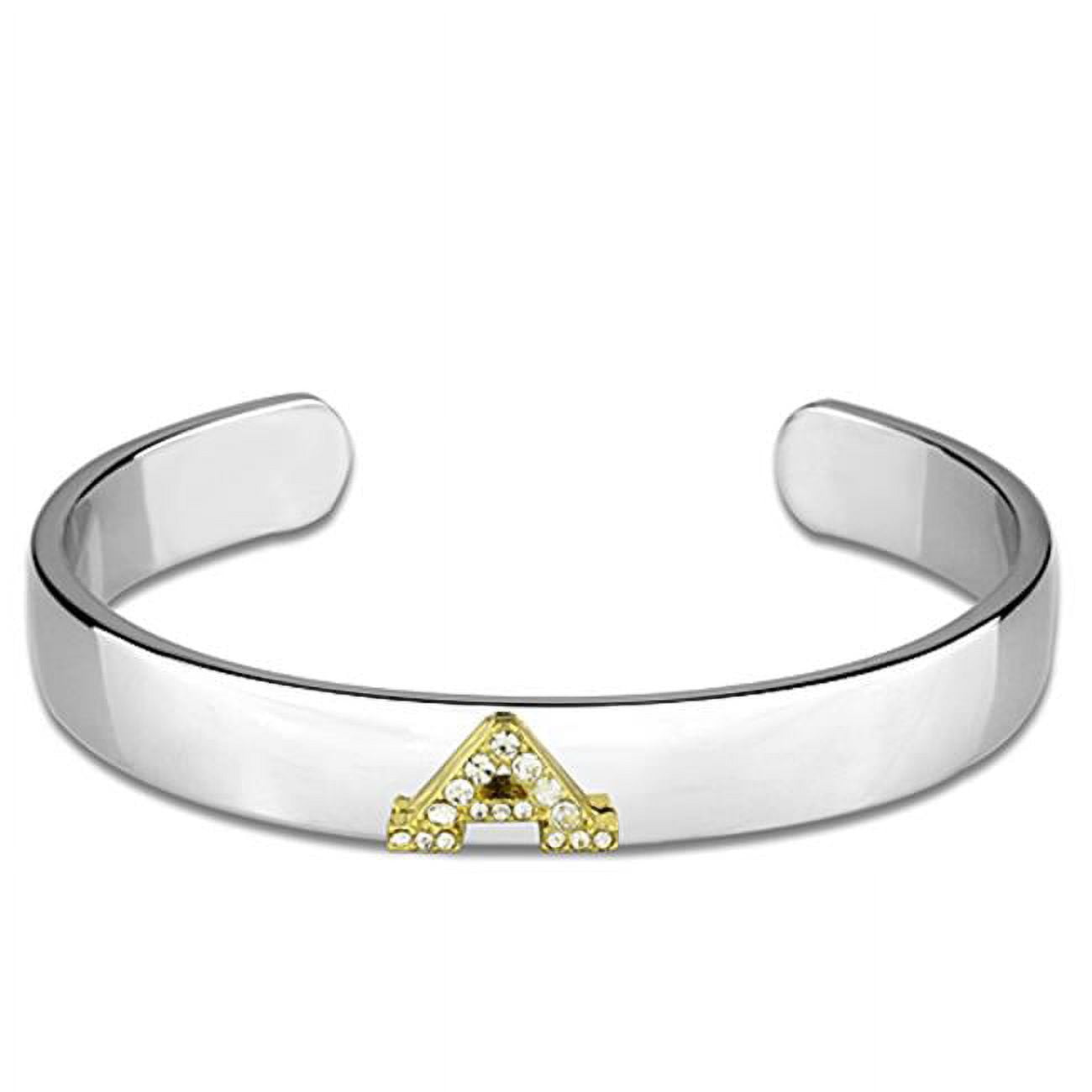 Women Reverse Two-Tone White Metal Bangle with Top Grade Crystal in Clear - 6.75 in.
