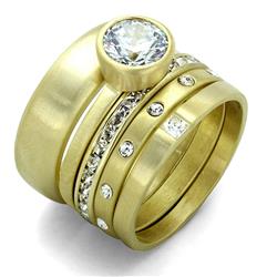Women Gold & Brush Brass Ring with AAA Grade CZ in Clear - Size 12