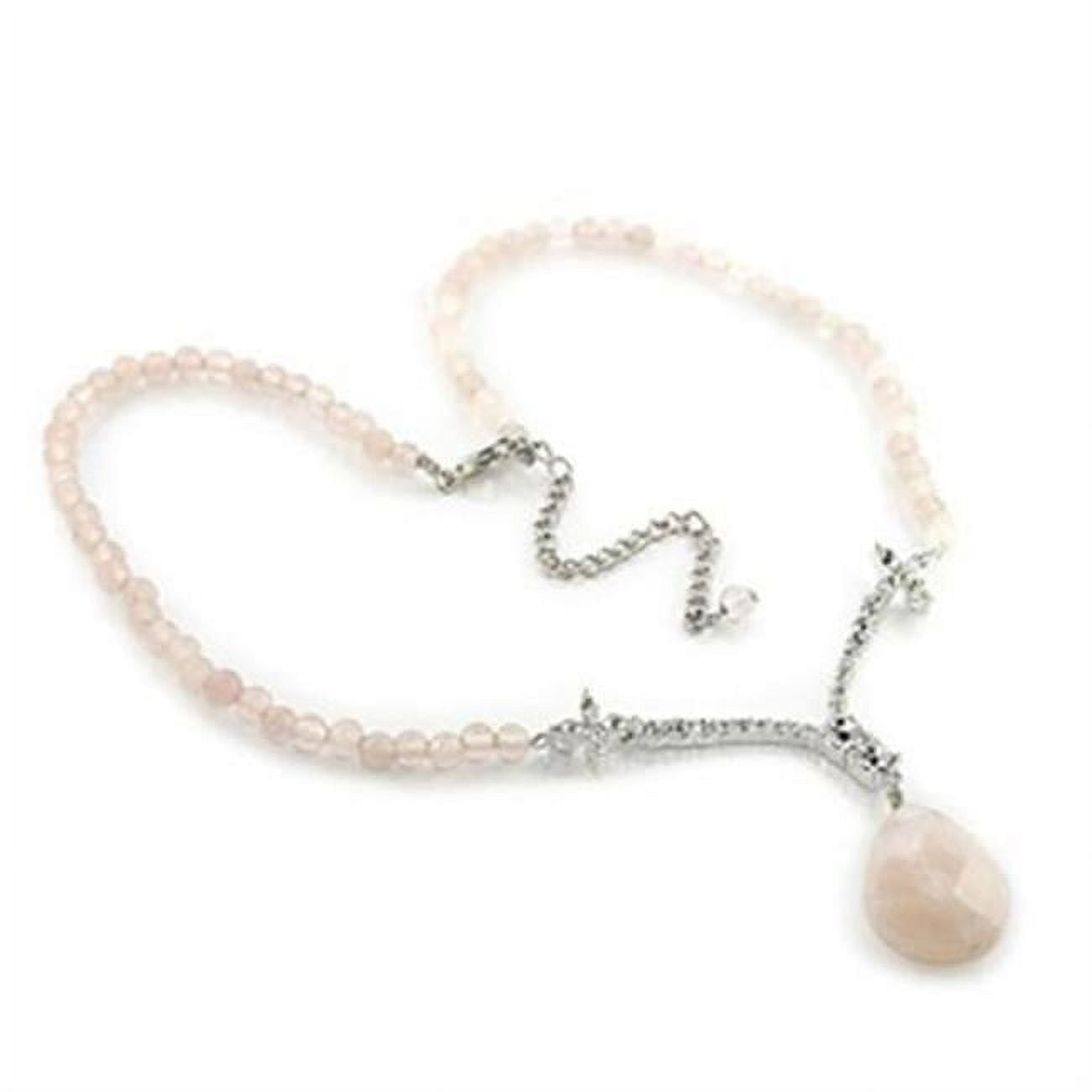Women Silver Brass Chain Pendant with  in Light Rose - 16 in.