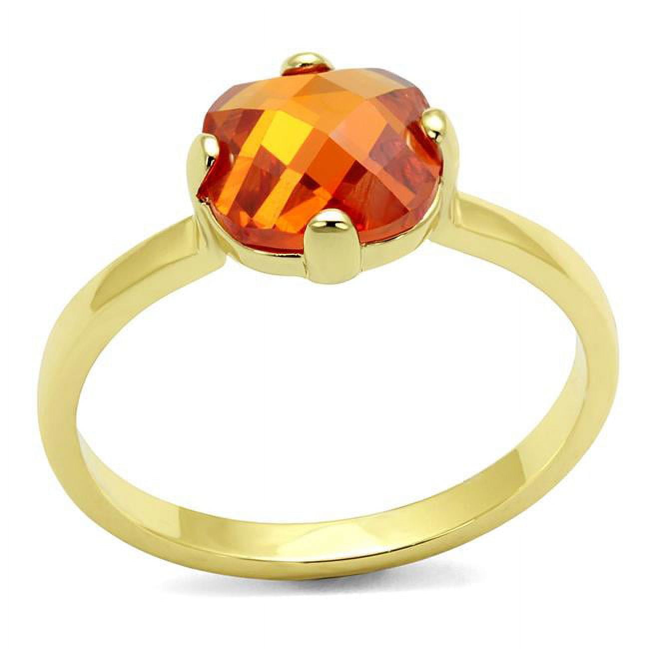 Women Flash Gold Brass Ring with AAA Grade CZ in Orange - Size 8