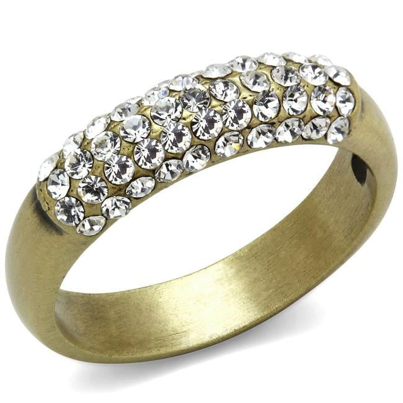Women Antique Copper Brass Ring with Top Grade Crystal in Clear - Size 7