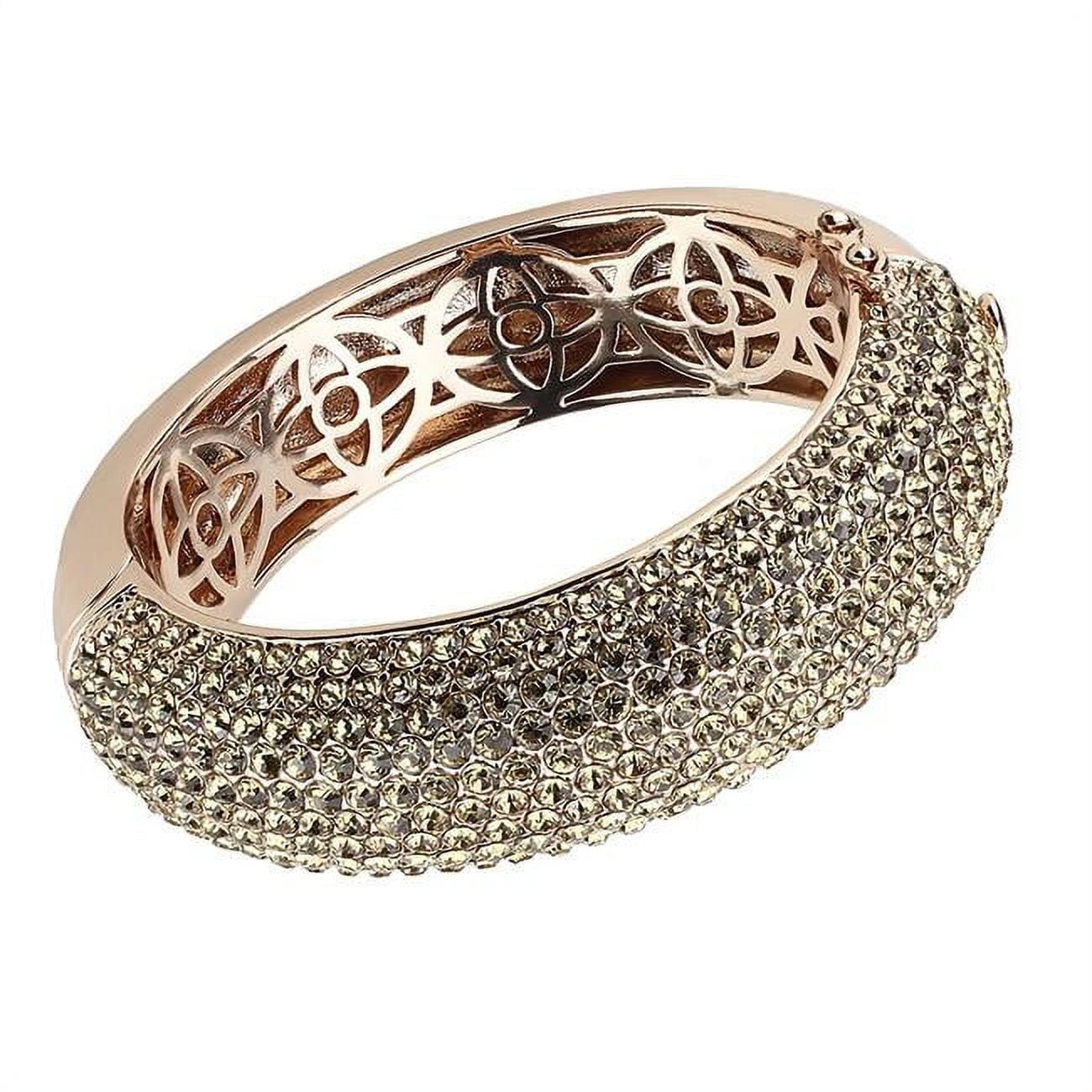 Women Rose Gold & e-coating Brass Bangle with Top Grade Crystal in Citrine Yellow - 6.75 in.
