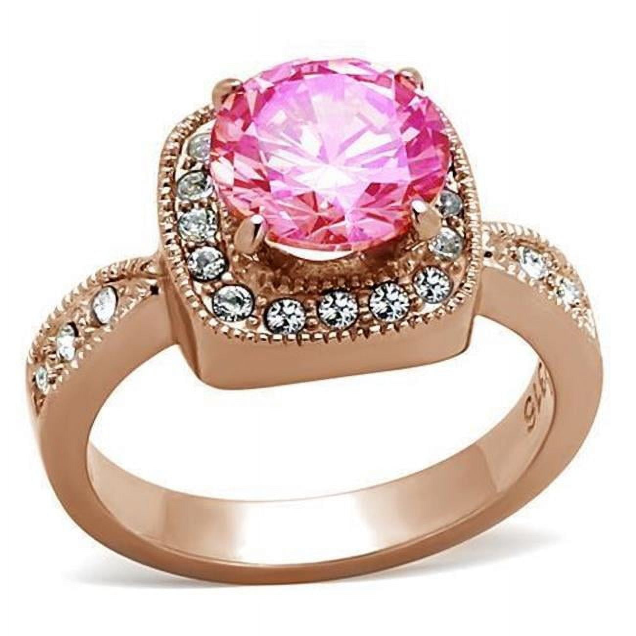 Women IP Rose Gold Brass Ring with AAA Grade CZ in Light Rose - Size 8