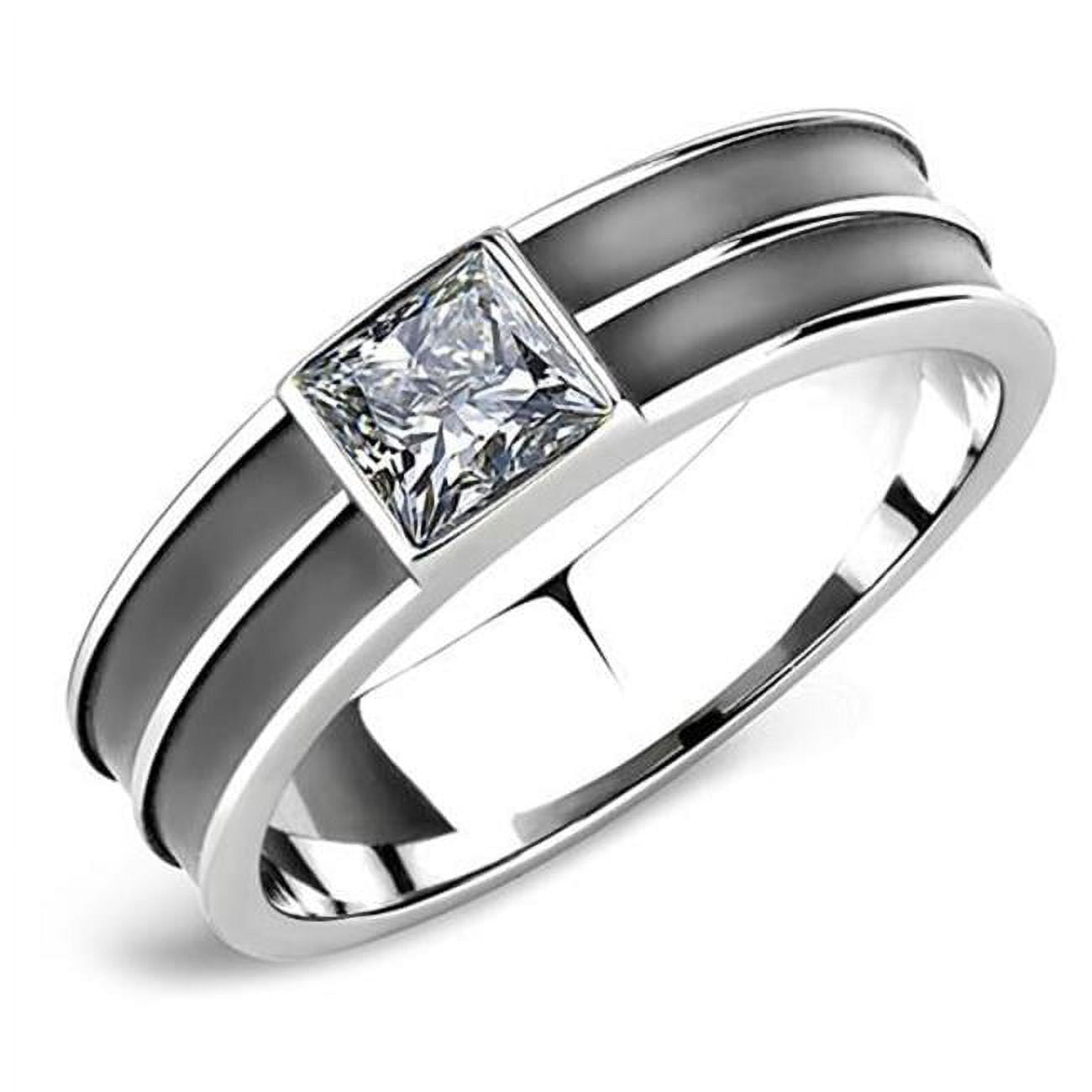 LOA1341-11 Men High Polished Stainless Steel Ring with Top Grade Crystal in Black Diamond - Size 11