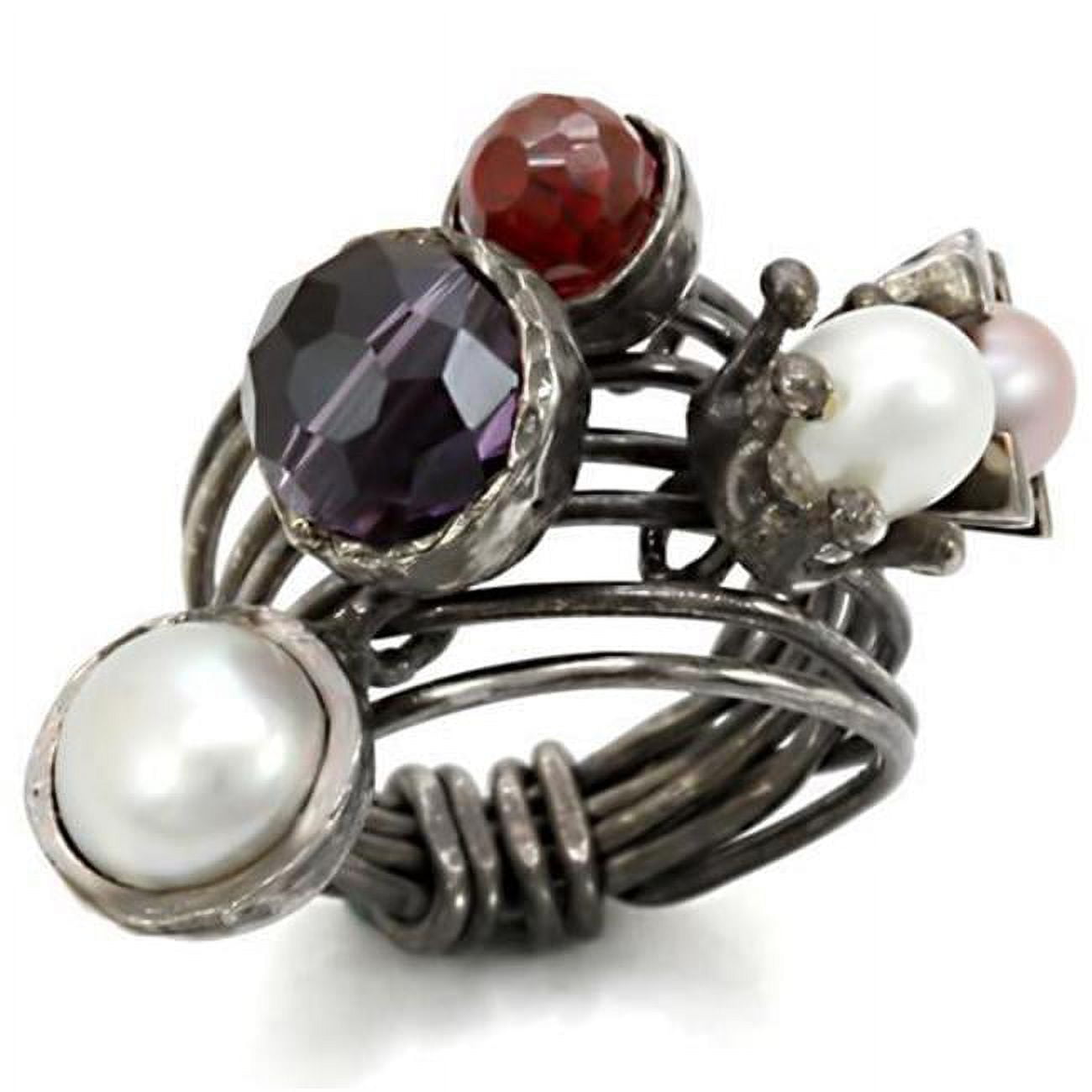 Women Antique Tone Brass Ring with Assorted in Multi Color - Size 7