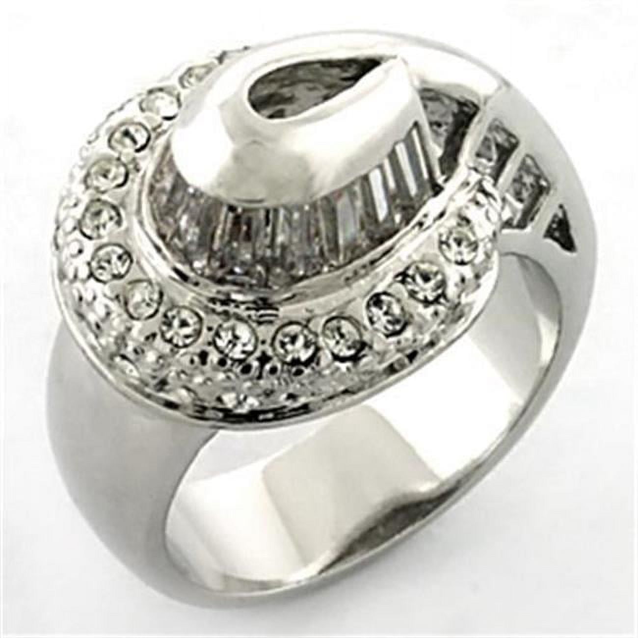 Women Rhodium Brass Ring with AAA Grade CZ in Clear - Size 6