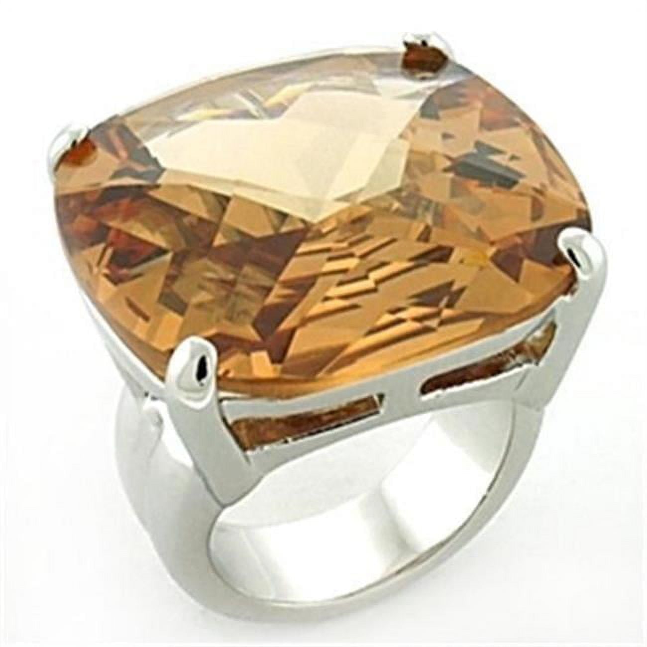 Women Rhodium Brass Ring with AAA Grade CZ in Topaz - Size 7