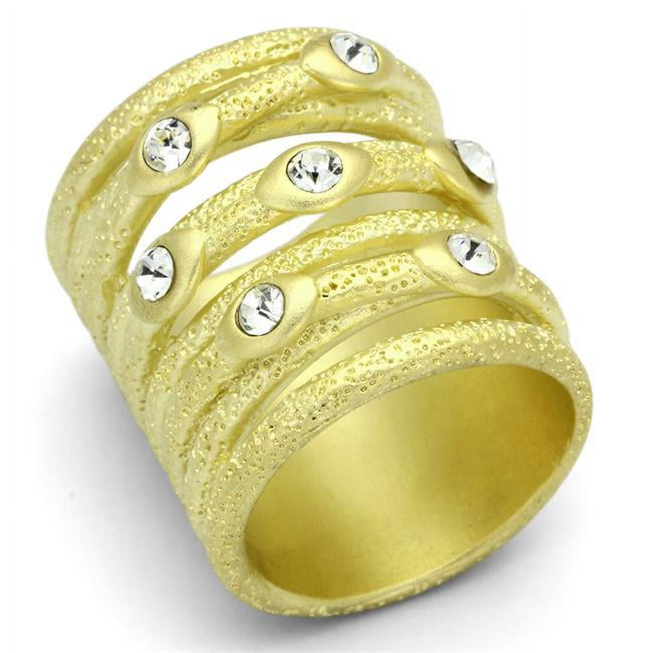 Women Matte Gold Brass Ring with Top Grade Crystal in Clear - Size 8
