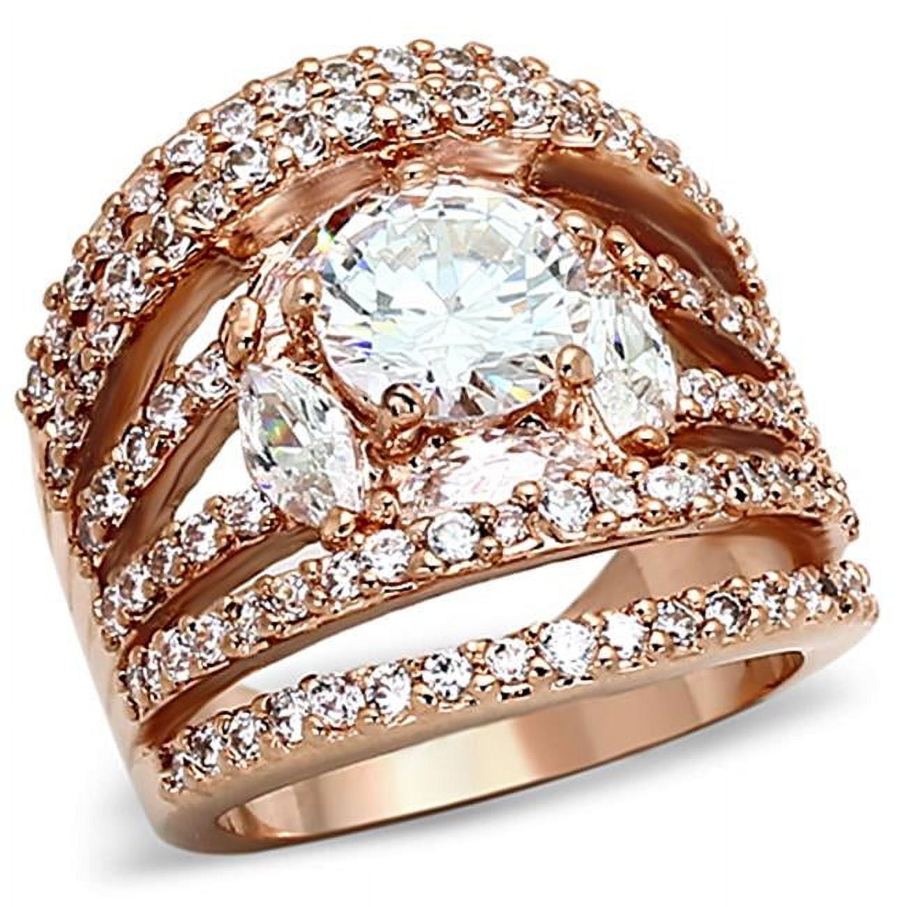 Women Rose Gold Brass Ring with AAA Grade CZ in Clear - Size 6