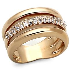 Women Rose Gold Brass Ring with AAA Grade CZ in Clear - Size 6