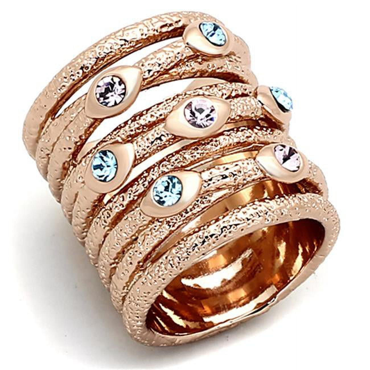 LOA909-6 Women Rose Gold Brass Ring with Top Grade Crystal in Multi Color - Size 6