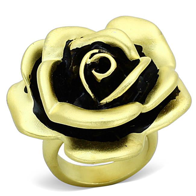 Women Matte Gold Brass Ring with Epoxy in Jet - Size 6