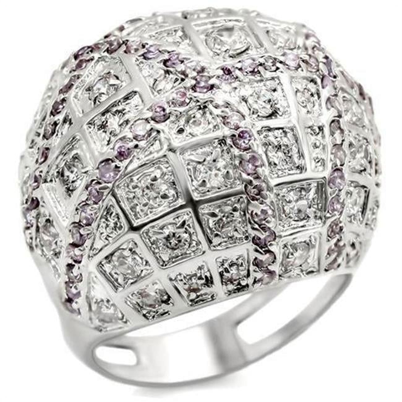 Women Rhodium Brass Ring with AAA Grade CZ in Fuchsia - Size 5
