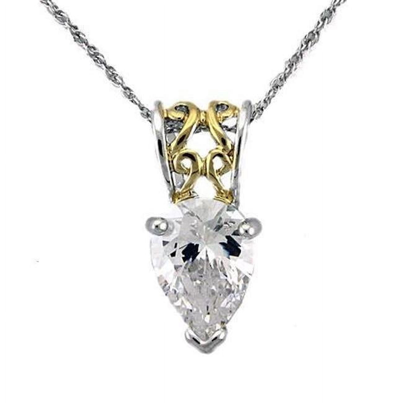 Picture of Alamode LOAS783-18 Women Reverse Two-Tone 925 Sterling Silver Chain Pendant with AAA Grade CZ in Clear - 18 in.