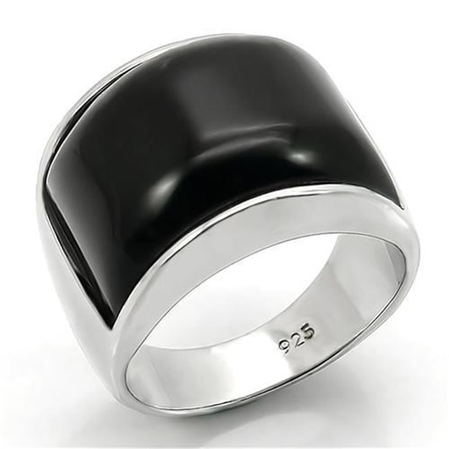 LOS105-7 Women Rhodium 925 Sterling Silver Ring with Synthetic in Jet - Size 7