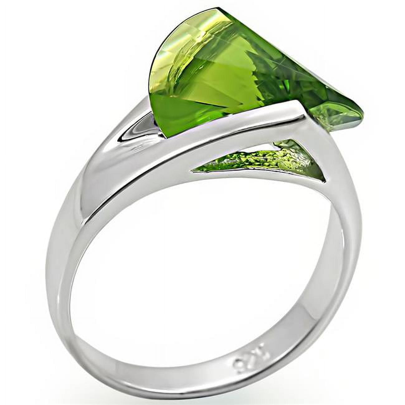 LOS395-6 Women Rhodium 925 Sterling Silver Ring with Synthetic in Peridot - Size 6