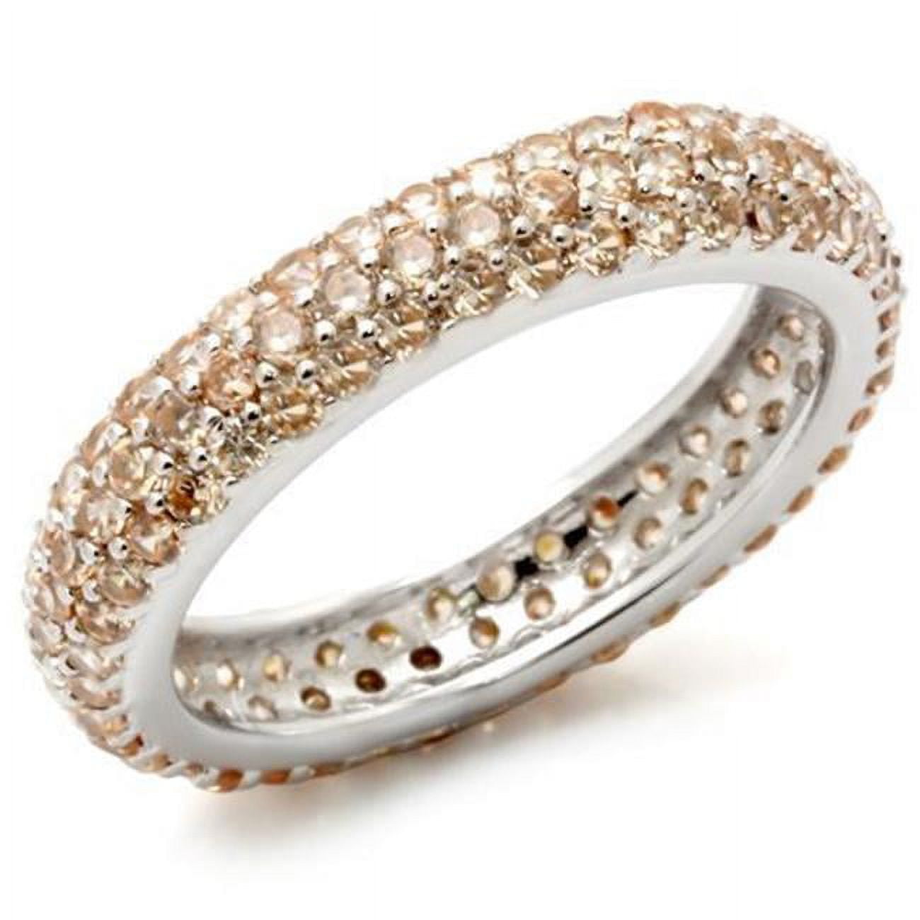 LOS403-9 Women Rhodium 925 Sterling Silver Ring with AAA Grade CZ in Champagne - Size 9