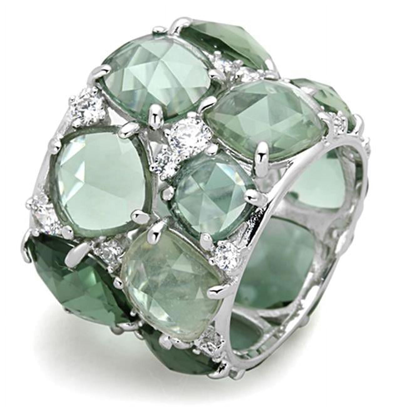 LOS764-7 Women Rhodium 925 Sterling Silver Ring with Synthetic in Emerald - Size 7